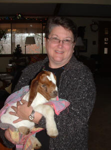 Sue with her future breeder Boer buck